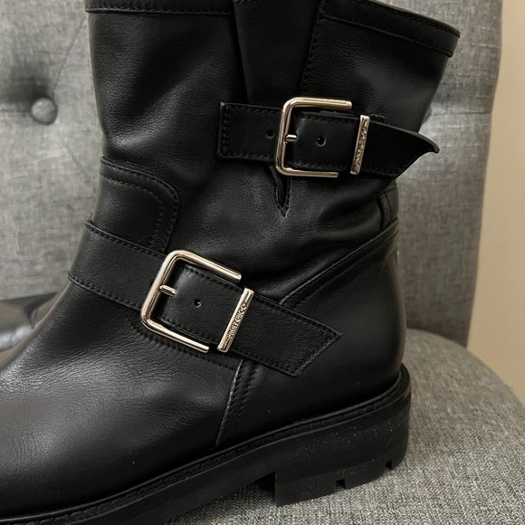 Jimmy Choo Youth II black smooth leather biker boots - Picture 5 of 12